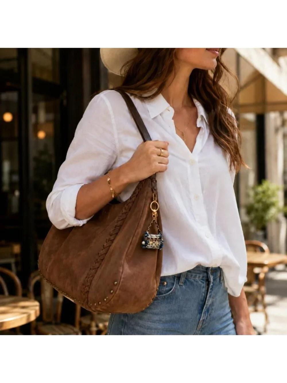 Chic Tweed Check Mini Bag Keychain - Stylish Accessory for Everyday Use